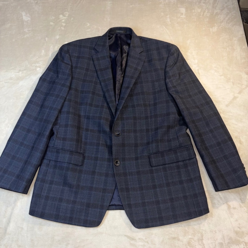 Austin Reed London Mens 44R Blue Plaid 100% Wool 2 Button Blazer Sport Coat